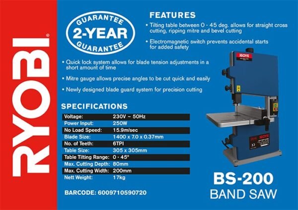 Ryobi 250W 200mm Band Saw (BS-200)