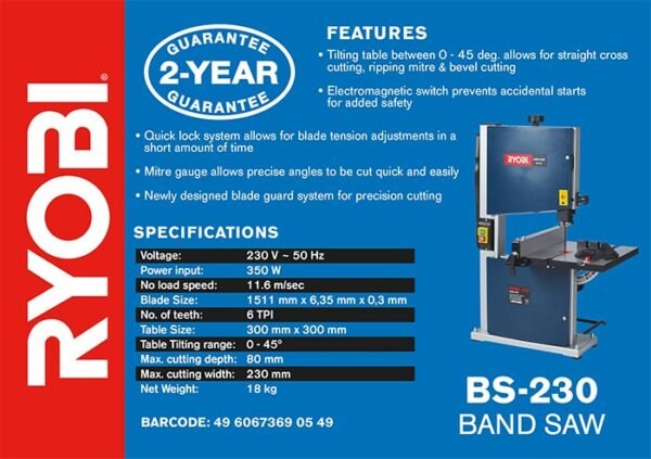 Ryobi 350W 230mm Bandsaw (BS-230)