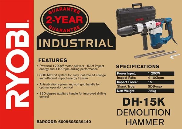 Ryobi 1200W Demolition Hammer SDS-Max (DH-15K)