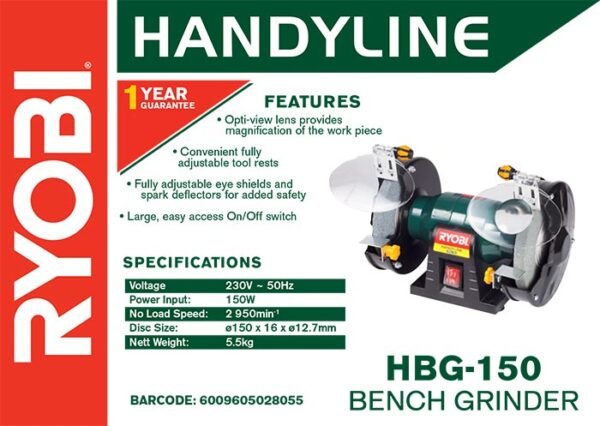 Ryobi Handyline 150W 150mm Bench Grinder (HBG-150)