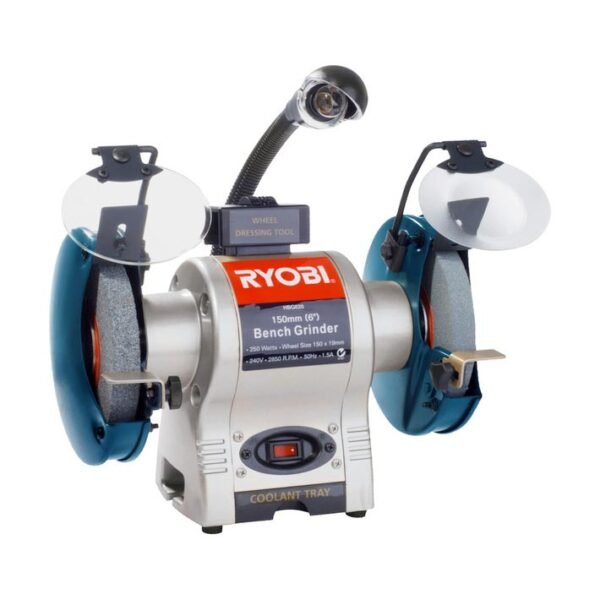 Ryobi 250W 150mm Bench Grinder with Work Light and Wheel Dresser (HBG-620)