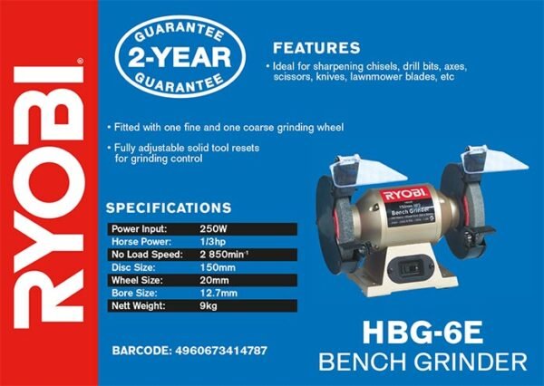 Ryobi 200W 150mm Bench Grinder (HBG-6E)