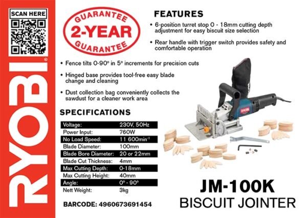 Ryobi 710W Biscuit Joiner / Joint Maker (JM-100K)
