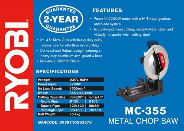 Ryobi 2200W 355mm Metal Cut Off Saw (MC-355)