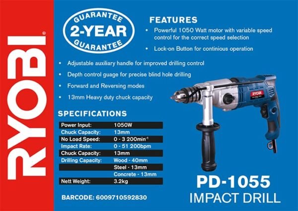 Ryobi 1050W 13mm Impact Drill (PD-1055)