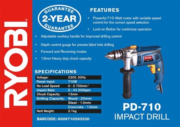 Ryobi 710W 13mm Impact Drill (PD-710)