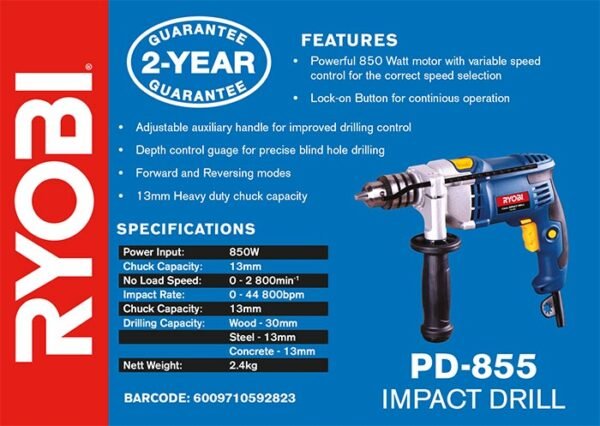 Ryobi 850W 13mm Impact Drill (PD-855)