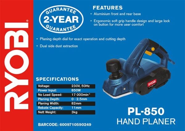 Ryobi 850W 82mm Hand Planer (PL-850)
