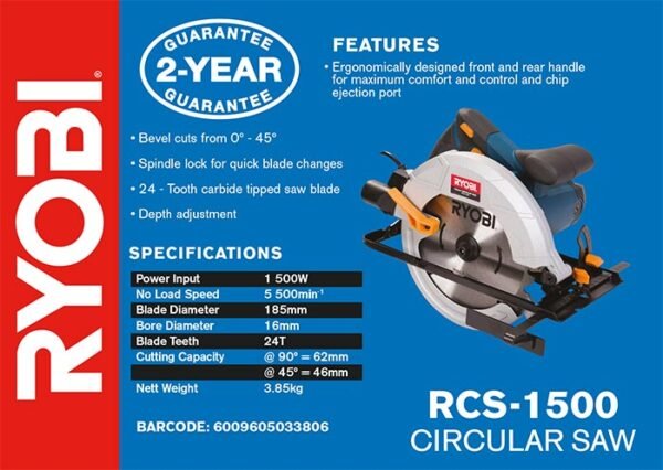 Ryobi 1500W 185mm Circular Saw (RCS-1500)