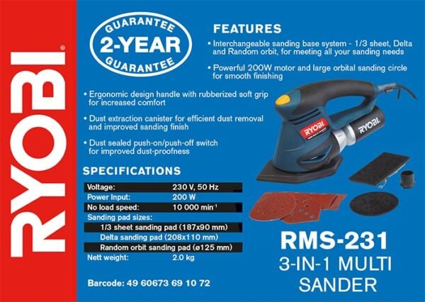 Ryobi 200W 3-In-1 Multi-Sander (RMS-231)