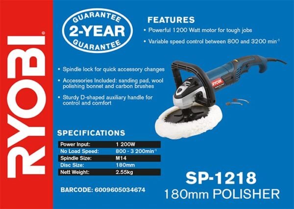Ryobi 1200W 180mm Sander Polisher (SP-1218)